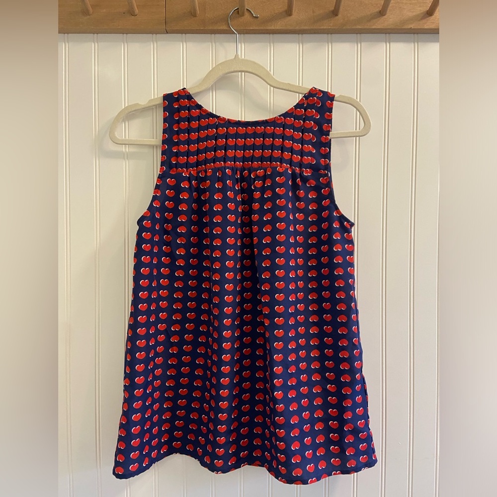 Kenar Heart Print Romantic Date Night Office Wear Sleeveless Blouse Small